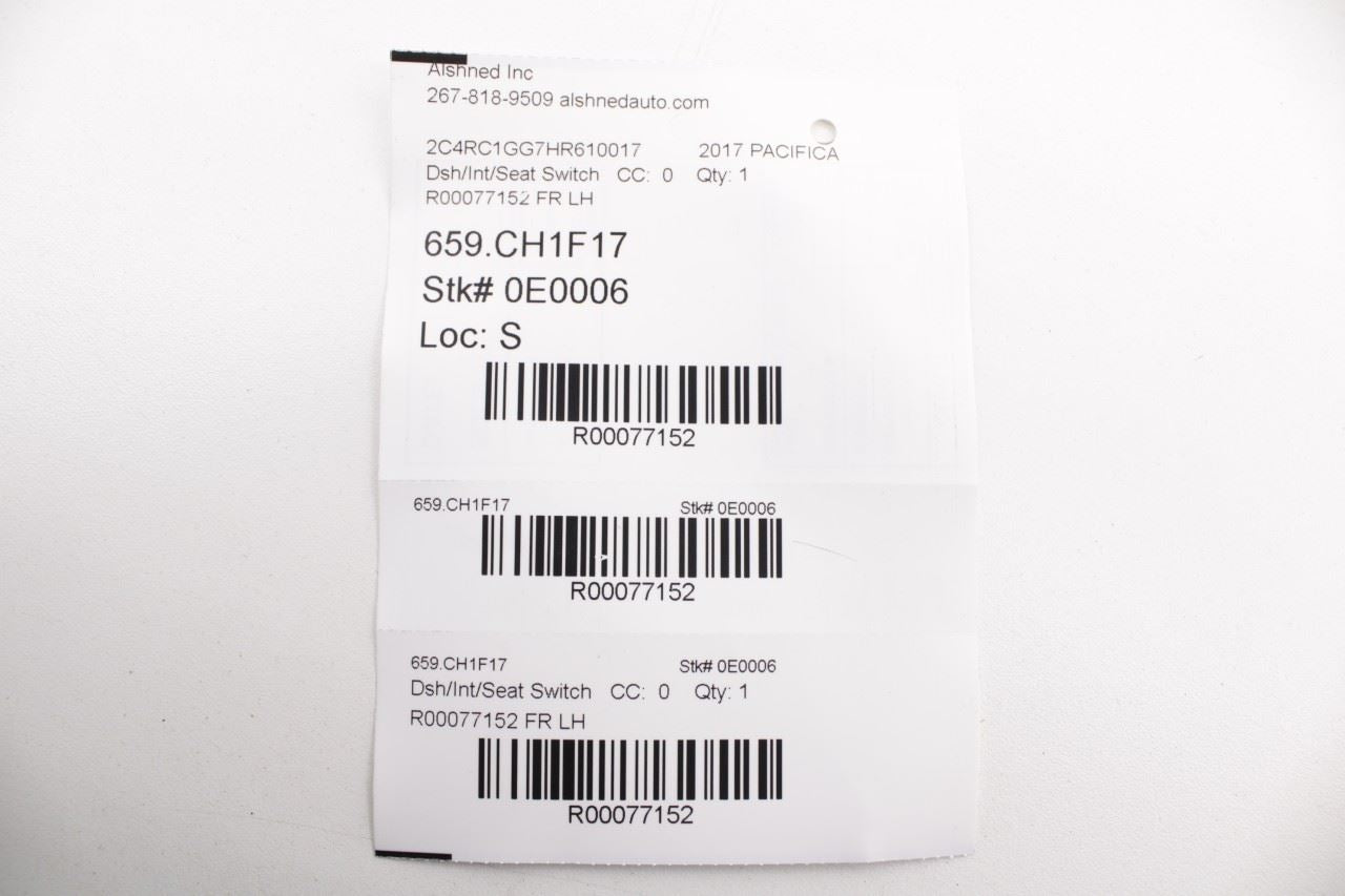 17-22 Chrysler Pacifica Limited Front Left Side Power Seat Switch 68233963AA OEM - Alshned Auto Parts