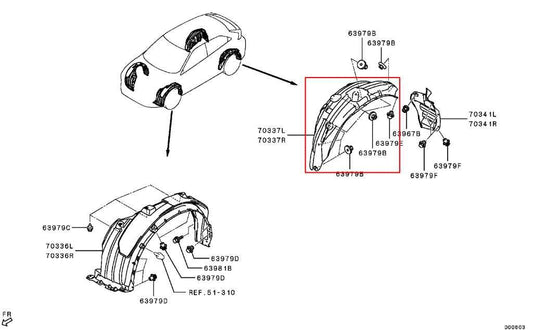 2018-2025 Mitsubishi Eclipse Cross ES Rear Right Wheelhouse Liner Splash Shield - Alshned Auto Parts
