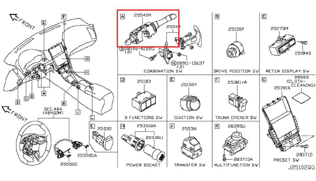 2014-24 Infiniti Q50 Premium 3.0L Steering Column Light Turn Signal Wiper Switch - Alshned Auto Parts