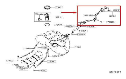 19-24 Nissan Altima SL 2.5L Rear LH Fuel Filler Neck Pipe w/ Cap 17221-6CA0A OEM - Alshned Auto Parts