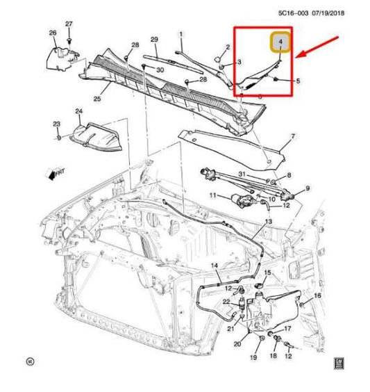 2019-23 Chevrolet Silverado 1500 FR RH Windshield Cowl Panel Cover 84620972 OEM - Alshned Auto Parts