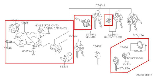 12-16 Subaru Impreza Sport Premium AWD Ignition Switch Lock Cylinder and Fob Key - Alshned Auto Parts