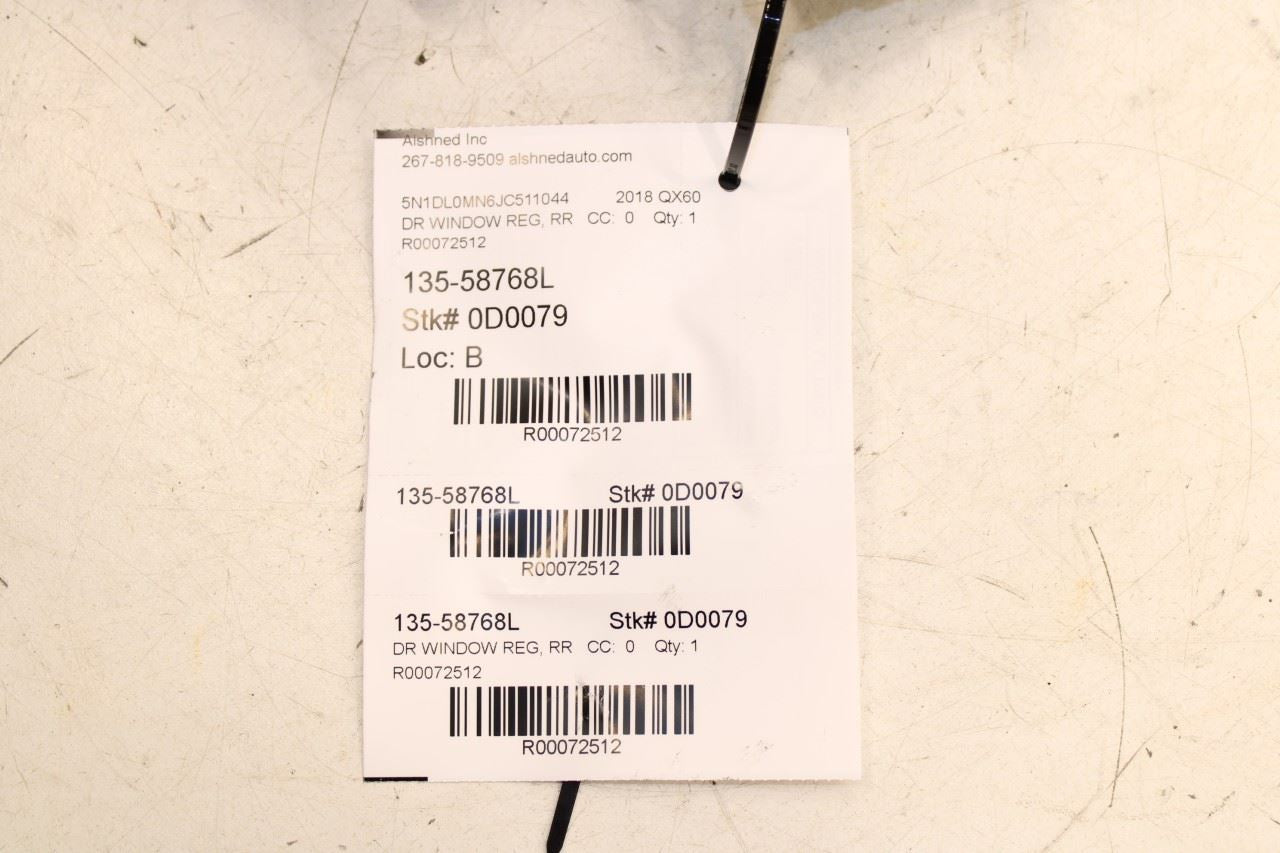 2014-20 Infiniti QX60 Rear Left Side Door Window Regulator w/ Motor 82721-3JA1A - Alshned Auto Parts