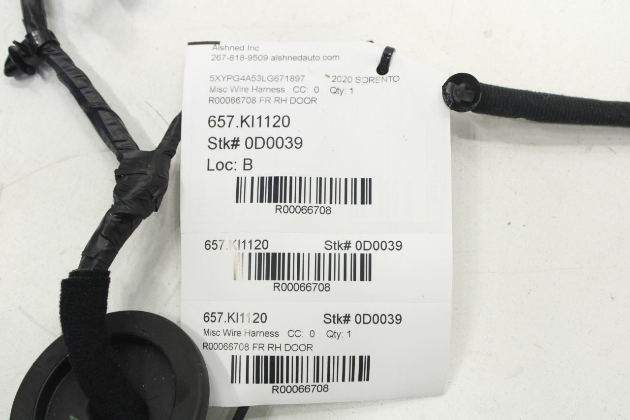 2020 Kia Sorento LX Front Right Side Door Wire Harness w/ Corner Tweeter Speaker - Alshned Auto Parts