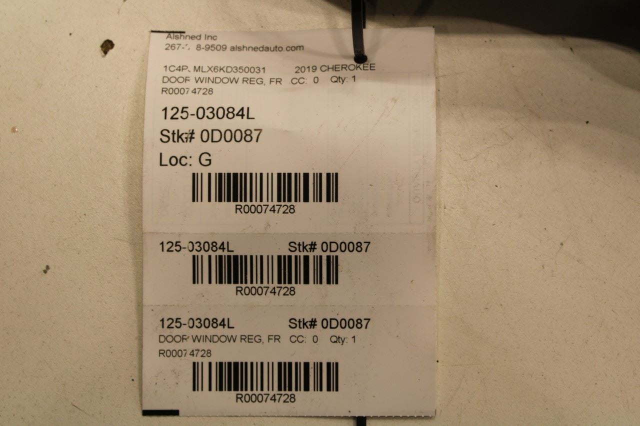 2014-2023 Jeep Cherokee Latitude FR LH Door Window Regulator w/ Carrier Plate - Alshned Auto Parts