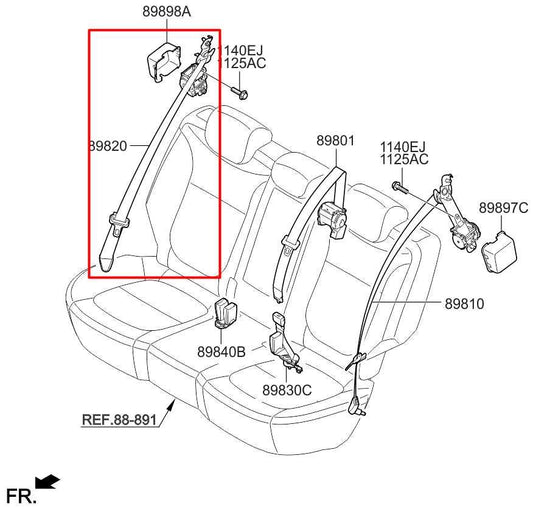 14-16 Kia Soul+ 2.0L Rear Passenger Right Side Seat Belt Retractor 89820B2500EQ - Alshned Auto Parts