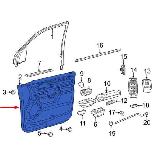 2019-2024 Ram 1500 Big Horn Front Right Side Door Trim Panel 6SL321X7AA OEM - Alshned Auto Parts