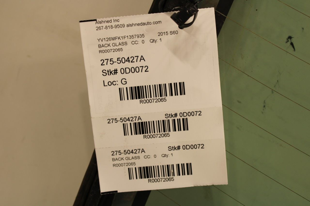 2011-2018 Volvo S60 T5 Premier Rear Back Window Glass 31385406 OEM - Alshned Auto Parts