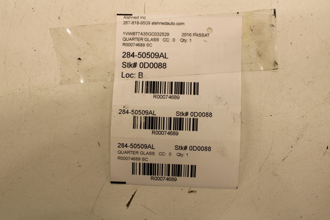 12-19 Volkswagen Passat SE Rear Left Side Quarter Window Glass 561-845-297-K-NVB - Alshned Auto Parts