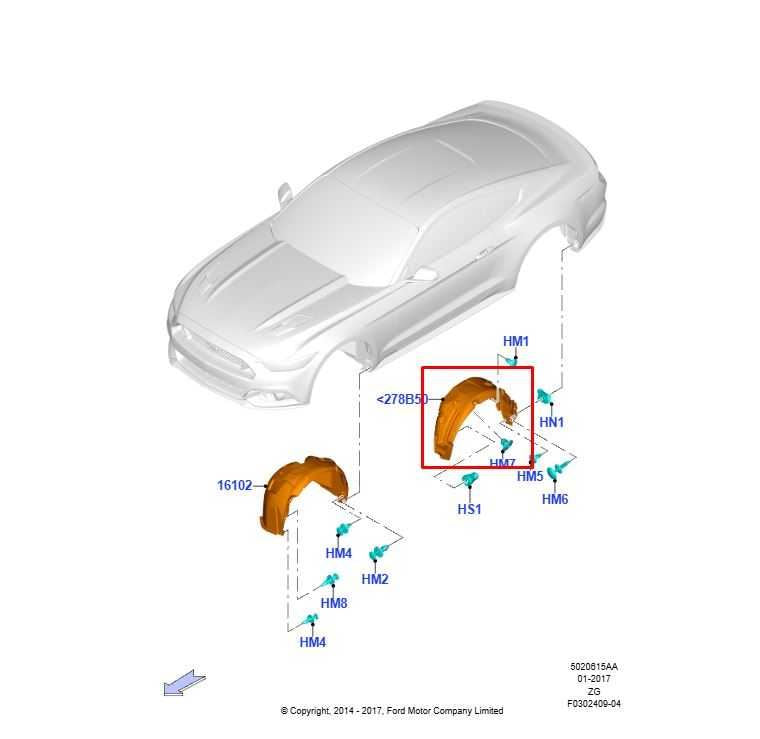2015-2023 Ford Mustang Conv V6 Rear Right Side Wheelhouse Liner Splash Shield1