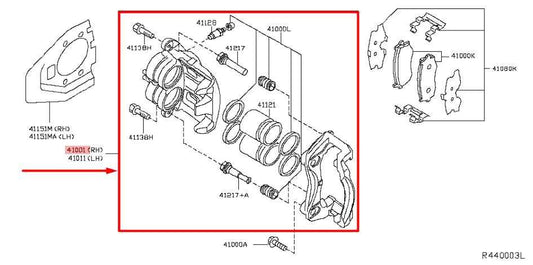 2013-2020 Nissan Pathfinder Front Left Side Brake Disc Caliper 41011-3JA0C OEM