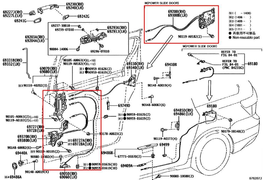 2014-18 Toyota Sienna Rear RH Sliding Door Inside Handle Lock Latch Actuator Set - Alshned Auto Parts