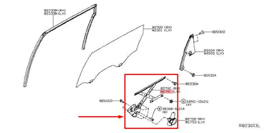 2013-2020 Nissan Pathfinder RR RH Door Window Regulator w/ Motor 82720-3KA1A OEM - Alshned Auto Parts