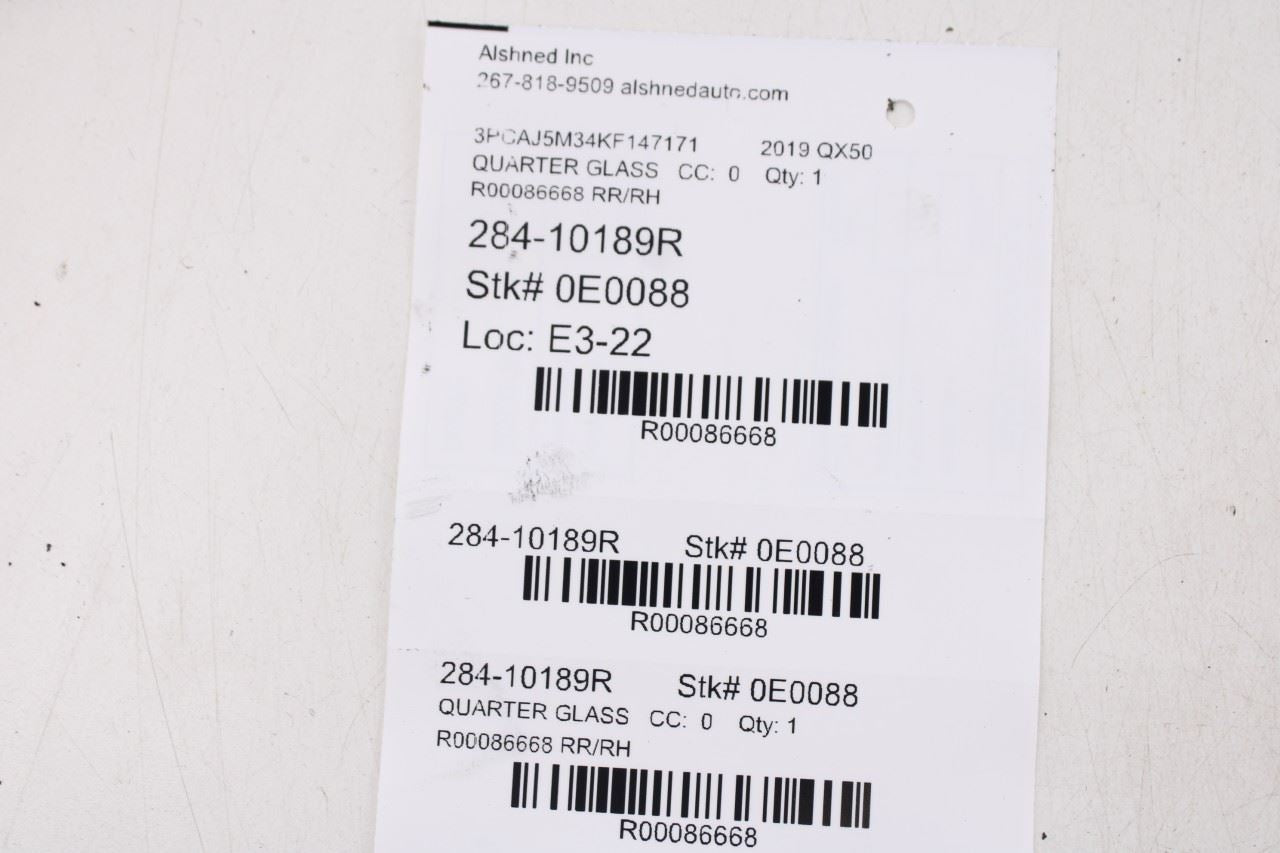 2019-2025 Infiniti QX50 ESSENTIAL Rear Right Passenger Side Quarter Window Glass - Alshned Auto Parts