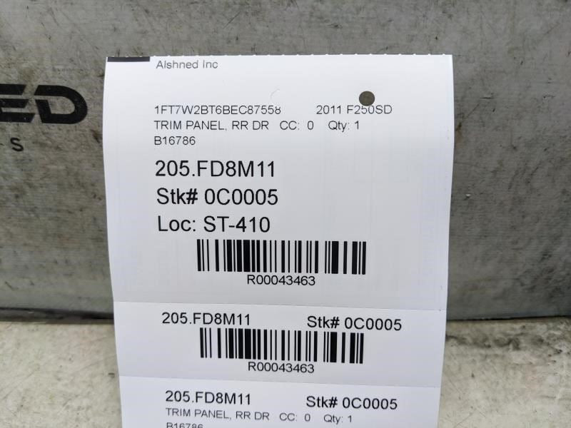2008-16 Ford F250 350 SD Crew Cab Rear Left Side Door Trim Panel 8C34-2627407-DH11