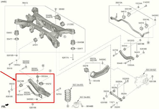 2021-23 Hyundai Santa Fe 2.5L 4WD Rear Left Driver Lower Control Arm 55210-S1AA0 - Alshned Auto Parts