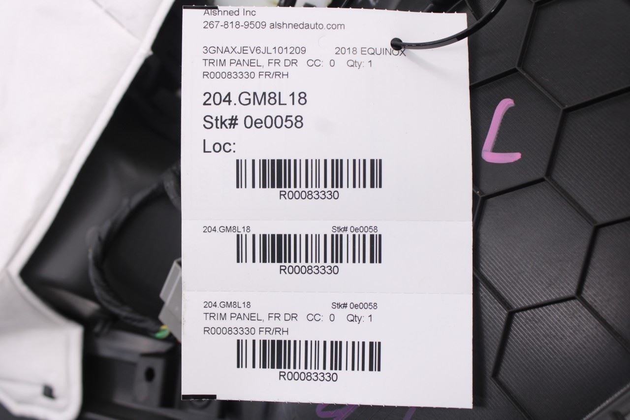 2018-2021 Chevrolet Equinox LT Front Right Side Door Trim Panel 84736140 OEM23