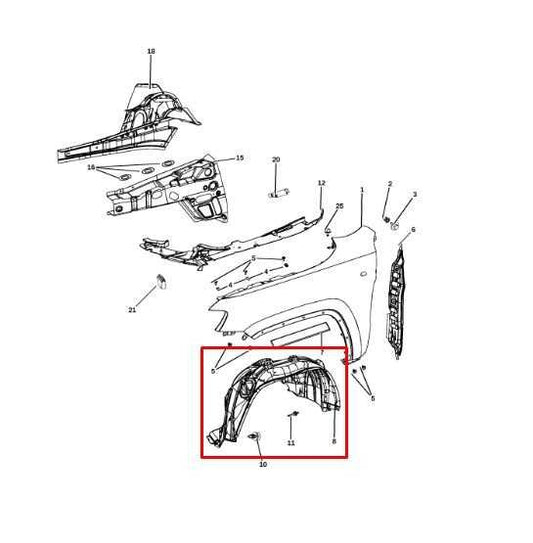 11-2021 Jeep Grand Cherokee Front Left Wheelhouse Liner Splash Shield 55079293AL - Alshned Auto Parts