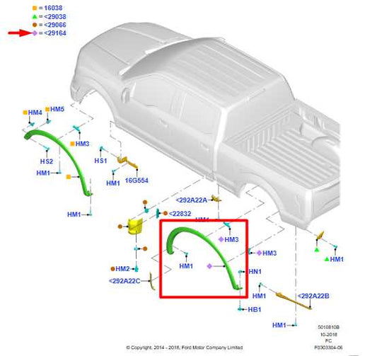 15-20 Ford F150 Super Cab Lariat Rear Right Side Fender Wheel Arch Flare Molding - Alshned Auto Parts