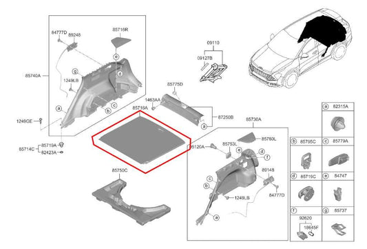 2023-2025 Kia Sportage Hybrid EX 1.6L AWD Rear Trunk Floor Luggage Carpet Panel - Alshned Auto Parts