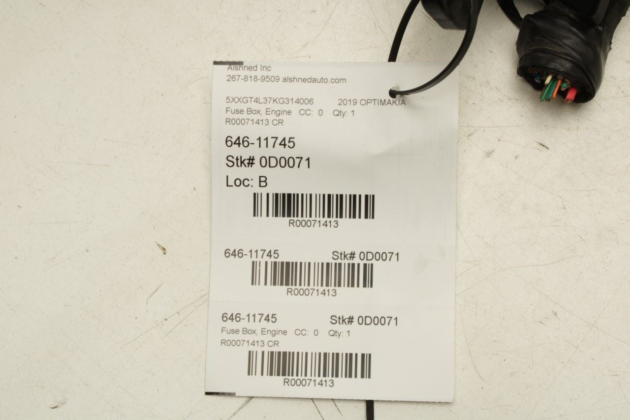 19-20 Kia Optima LX 2.4L Engine Bay Fuse Relay Box Module w/ Wire Harness *ReaD* - Alshned Auto Parts