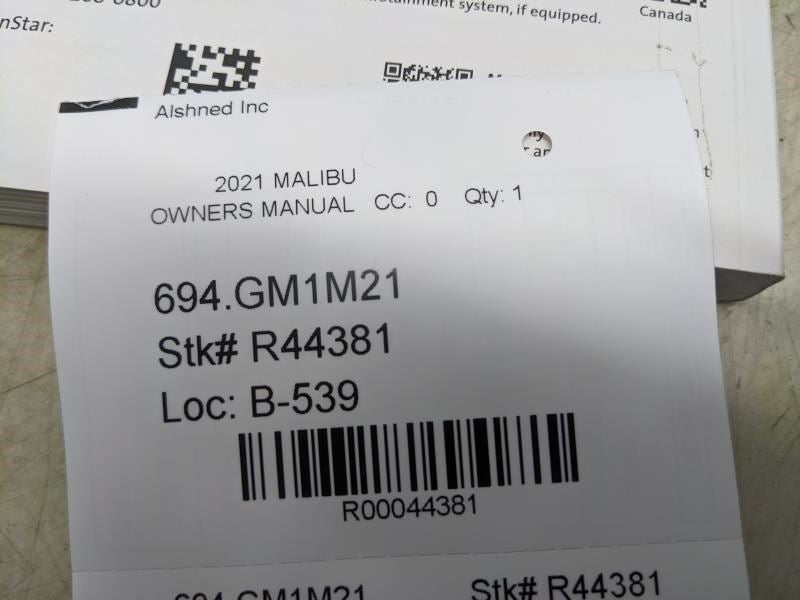 2021 Chevrolet Malibu Owners Manual Only 84523389A OEM - Alshned Auto Parts