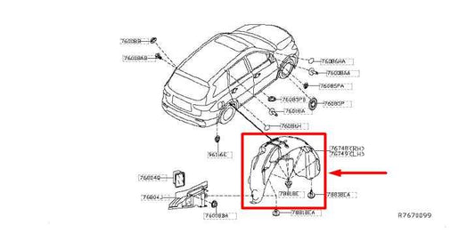 14-20 Infiniti QX60 RR LH Quarter Wheelhouse Liner Splash Shield 76749-9NF0A OEM - Alshned Auto Parts