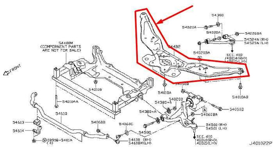 17-22 Infiniti Q60 Luxe AWD Front Crossmember Subframe Mount Bracket 544B2-JK51B - Alshned Auto Parts