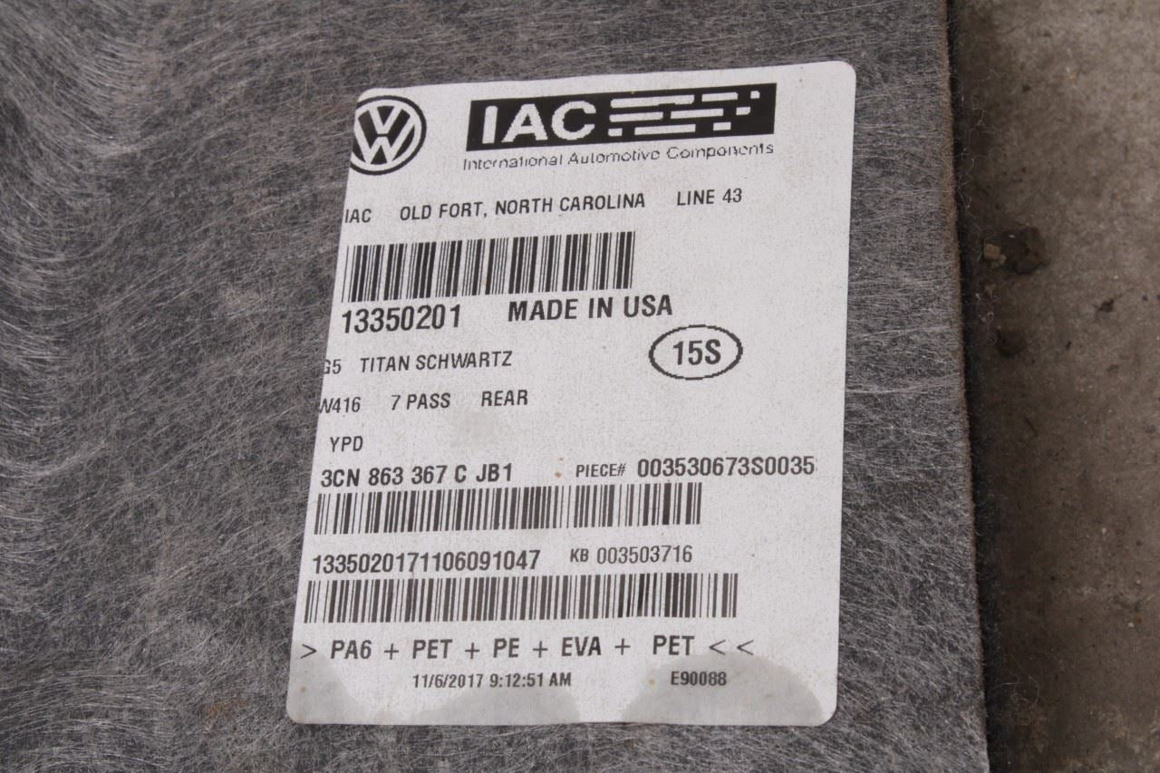 2018 Volkswagen Atlas S 3.6L AWD Rear 2nd Row Interior Floor Carpet Cover Liner - Alshned Auto Parts