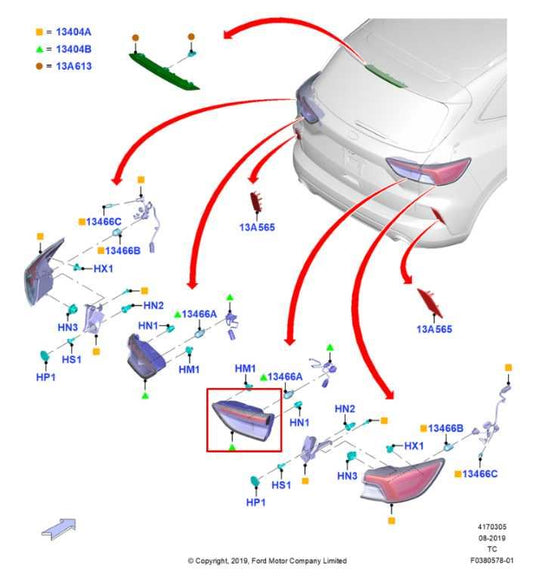 2020-22 Ford Escape SEL Rear Right Passenger Side Tail Light Lamp LJ6B-13A602-AF - Alshned Auto Parts