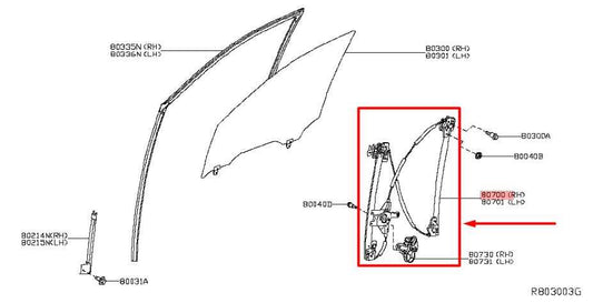 2013-2020 Nissan Pathfinder FR LH Door Window Regulator w/ Motor 80701-3KG0B OEM - Alshned Auto Parts