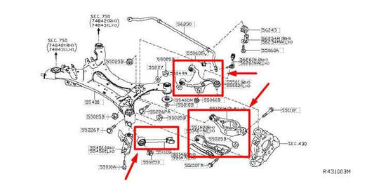 14-20 Infiniti QX60 Rear LH Lower and Upper Control Arm Set of 4 55502-3JA0B OEM - Alshned Auto Parts