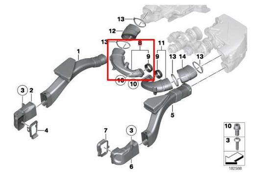 2010-15 BMW 750i xDrive 4.4L Air Intake Right Side Upper Outlet Duct Tube *ReaD* - Alshned Auto Parts