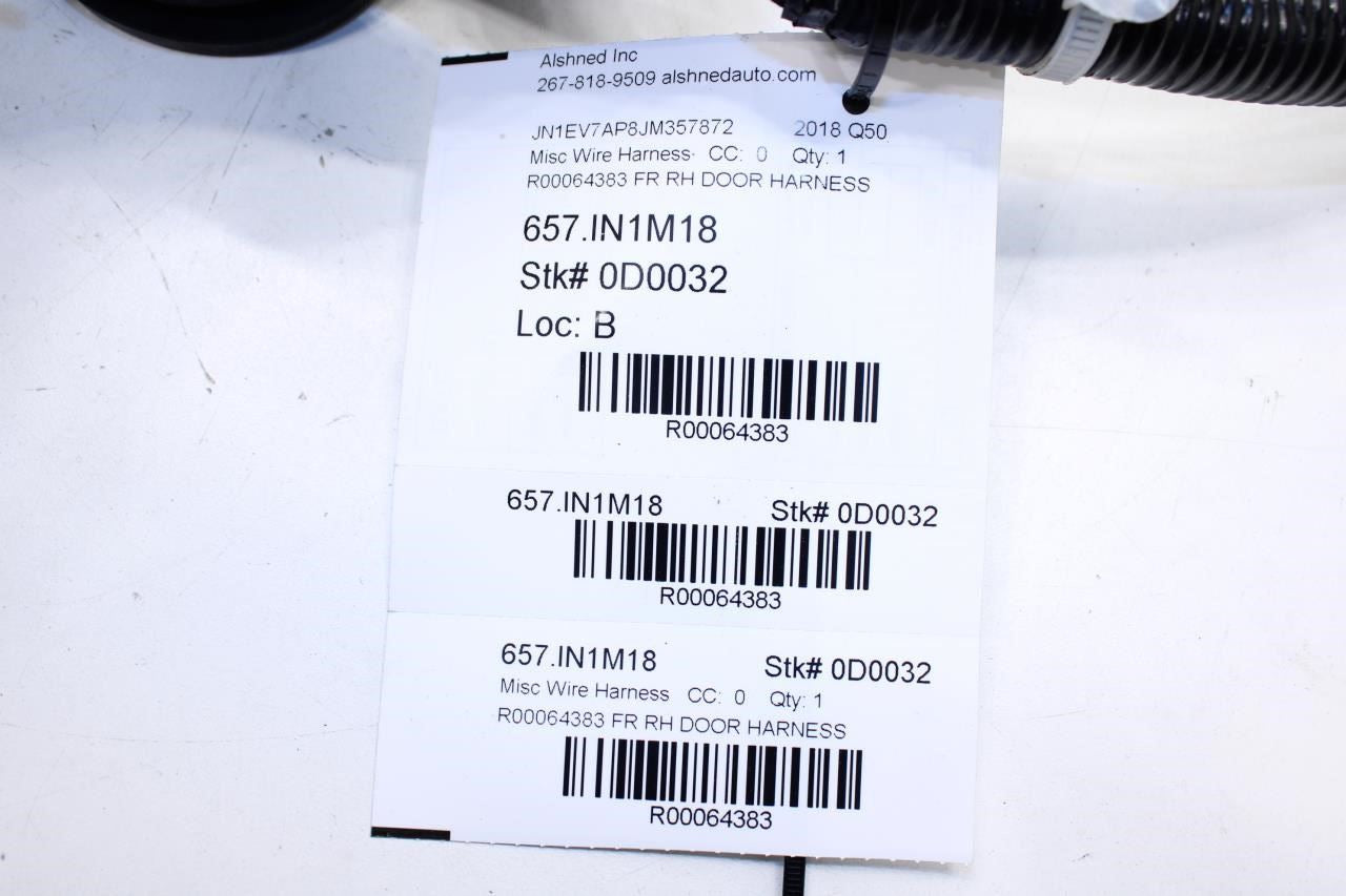 17-19 Infiniti Q50 Luxe RWD Front Right Passenger Door Wire Harness 24124-6HH1C - Alshned Auto Parts