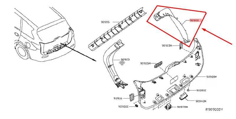 14-20 Infiniti QX60 RR Right Side Liftgate Back Door Upper Trim Panel 909023JA0A - Alshned Auto Parts