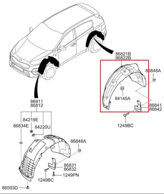 2020-2022 KIA Sportage Nightfall Rear Left Side Wheelhouse Liner Splash Shield - Alshned Auto Parts