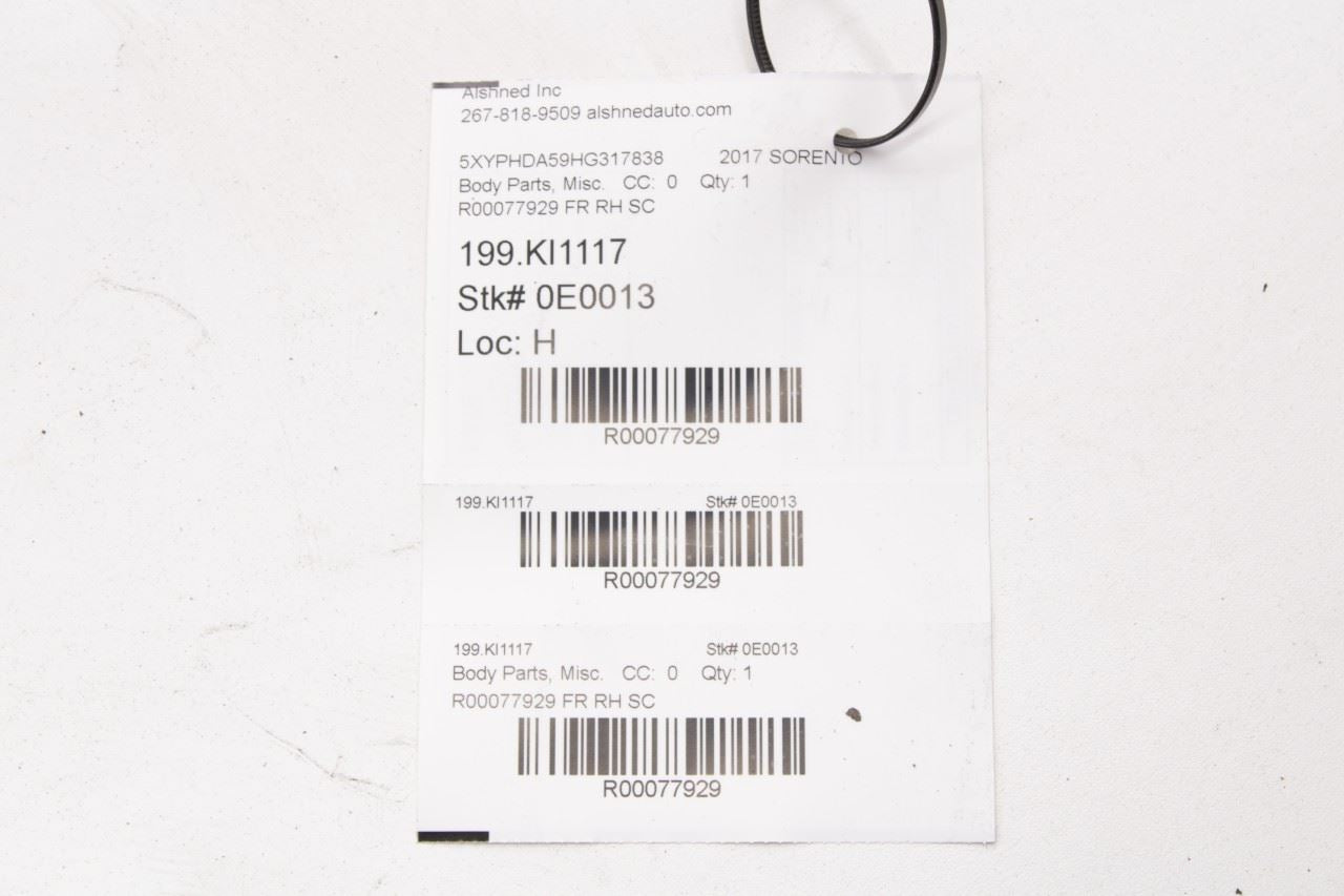 16-20 KIA Sorento EX FR RH Door Run Channel w/ Belt Outer and Inner Weatherstrip - Alshned Auto Parts