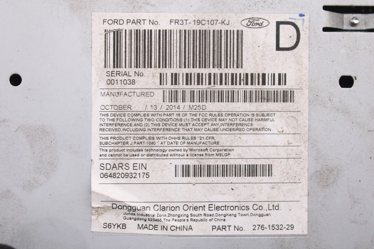 2015-2016 Ford Mustang Clarion CD Player Audio Radio Receiver FR3T-19C107-KJ OEM - Alshned Auto Parts