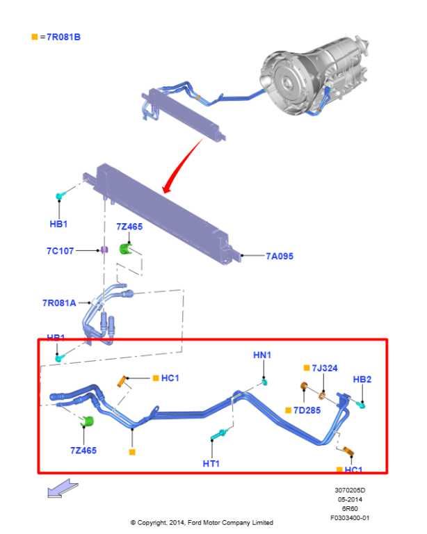 2015-17 Ford Mustang Convertible V6 3.7L Automatic Transmission Oil Cooler Line1