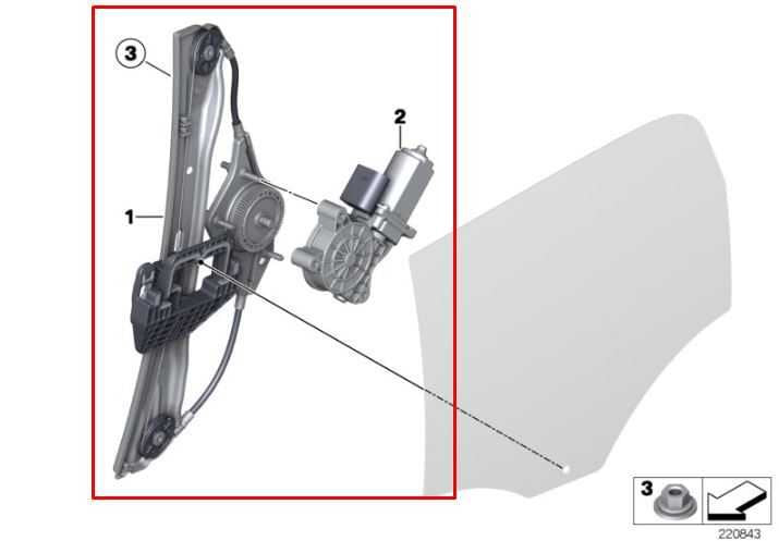2011-16 Mini Countryman Cooper S Rear Right Side Door Window Regulator w/ Motor1