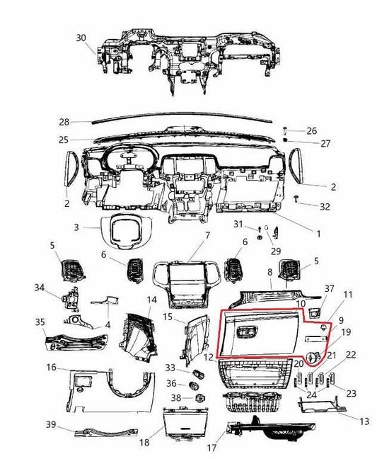 11-21 Jeep Grand Cherokee Limited Glove Box Door Storage Compartment 1TG14DX9AD - Alshned Auto Parts