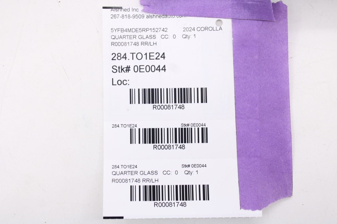 2020-2025 Toyota Corolla LE Rear Left Side Door Quarter Window Glass 68124-0243013