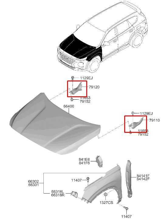 2019-2023 Hyundai Santa Fe SEL Front Right and Left Driver Side Hood Hinge Set1