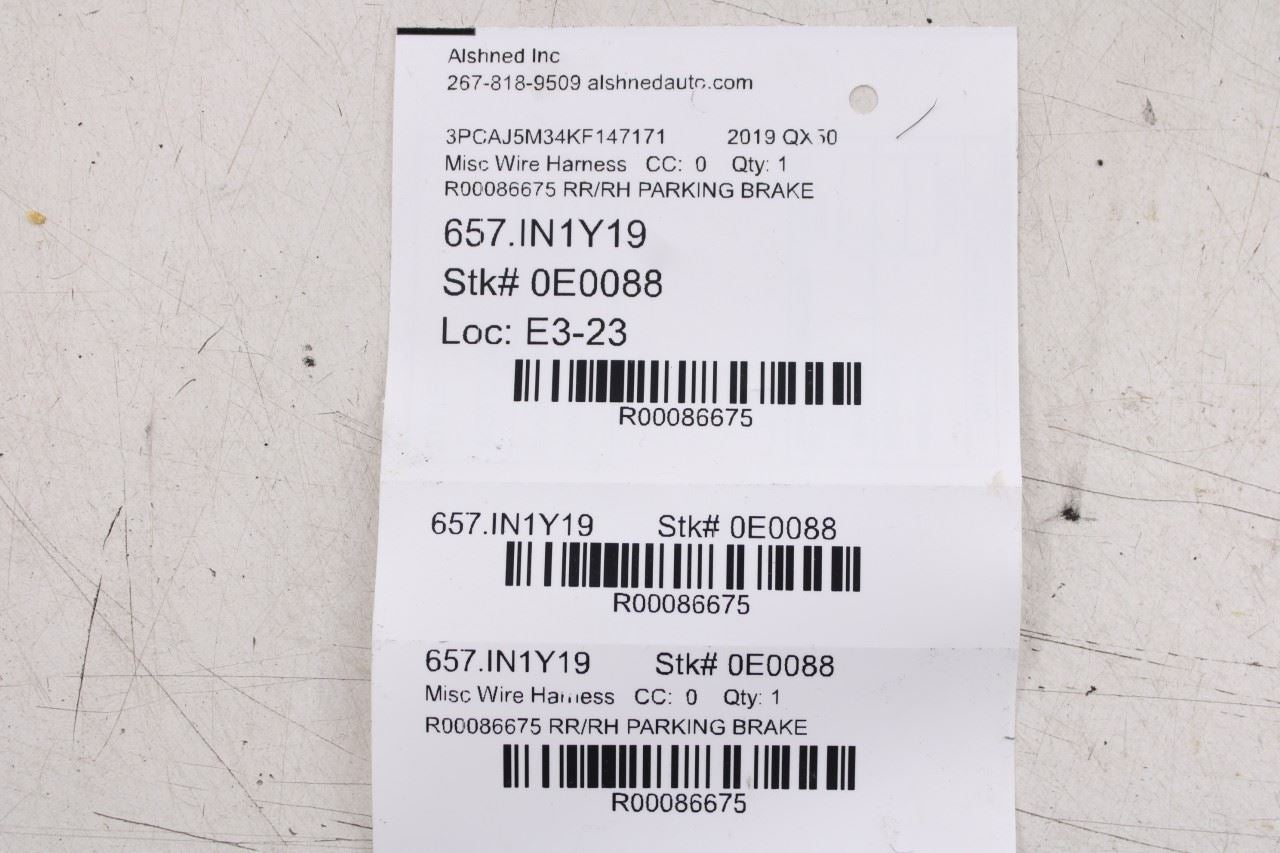 2019-25 Infiniti QX50 ESSENTIAL AWD Rear Right Parking Brake Cable Wire Harness - Alshned Auto Parts