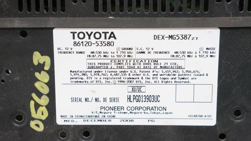 09 Lexus IS350 6Disc AM/FM SAT Radio OEM 86120-53580 ID P1823 - Alshned Auto Parts