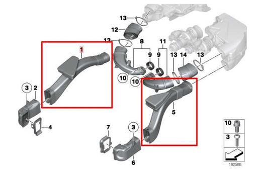 10-15 BMW 750i xDrive 4.4L Air Intake Center Lower Right and Left Duct Tube Set - Alshned Auto Parts