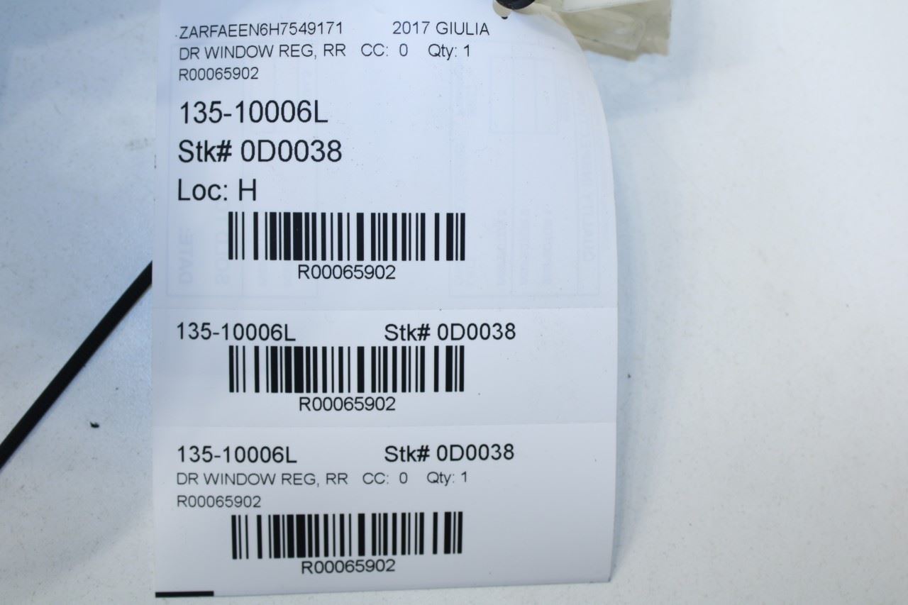 2017-19 Alfa Romeo Giulia Ti RR LH Door Window Regulator w/ Carrier 00505514980 - Alshned Auto Parts