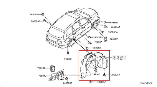 2014-20 Infiniti QX60 Rear Left Side Wheelhouse Liner Splash Shield 76749-9NF0A - Alshned Auto Parts