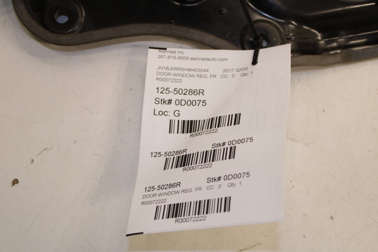 2014-2017 Infiniti QX50 Front Right Door Window Regulator w/ Carrier Plate - Alshned Auto Parts