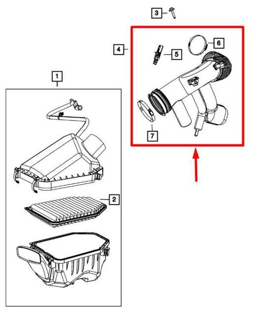 2012-18 Jeep Wrangler Sahara 3.6L Engine Air Intake Cleaner Hose Tube 04627065AD - Alshned Auto Parts